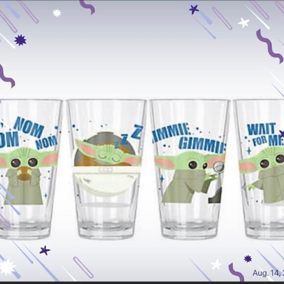 Disney Star Wars The Mandalorian Baby Yoda Child Set of 4 16 OZ Glasses - Picture 1 of 8